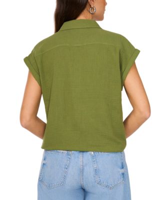 Women's Cotton Short-Sleeve Tie-Front Blouse