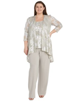 Plus Size 3-Pc. Embellished Jacket, Necklace Top & Pant Set