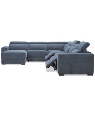 Nevio 6-Pc. Fabric Power Headrest Sectional with 2 Power Motion Chairs