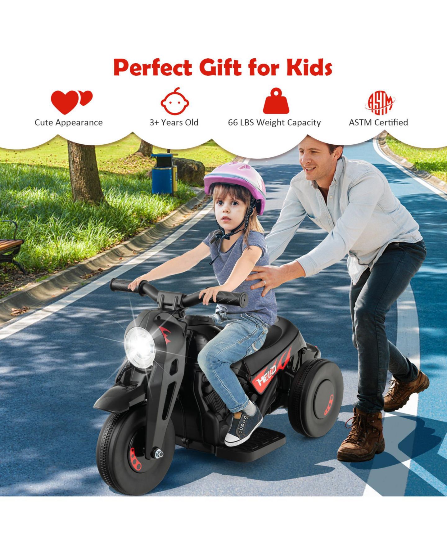 Детская игрушка Mecale 6V Bubble Maker Music Electric Ride-On Motorcycle, 32"L x 14"W x 17"H, Ages 2+, цвет: Чёрный — фото 8