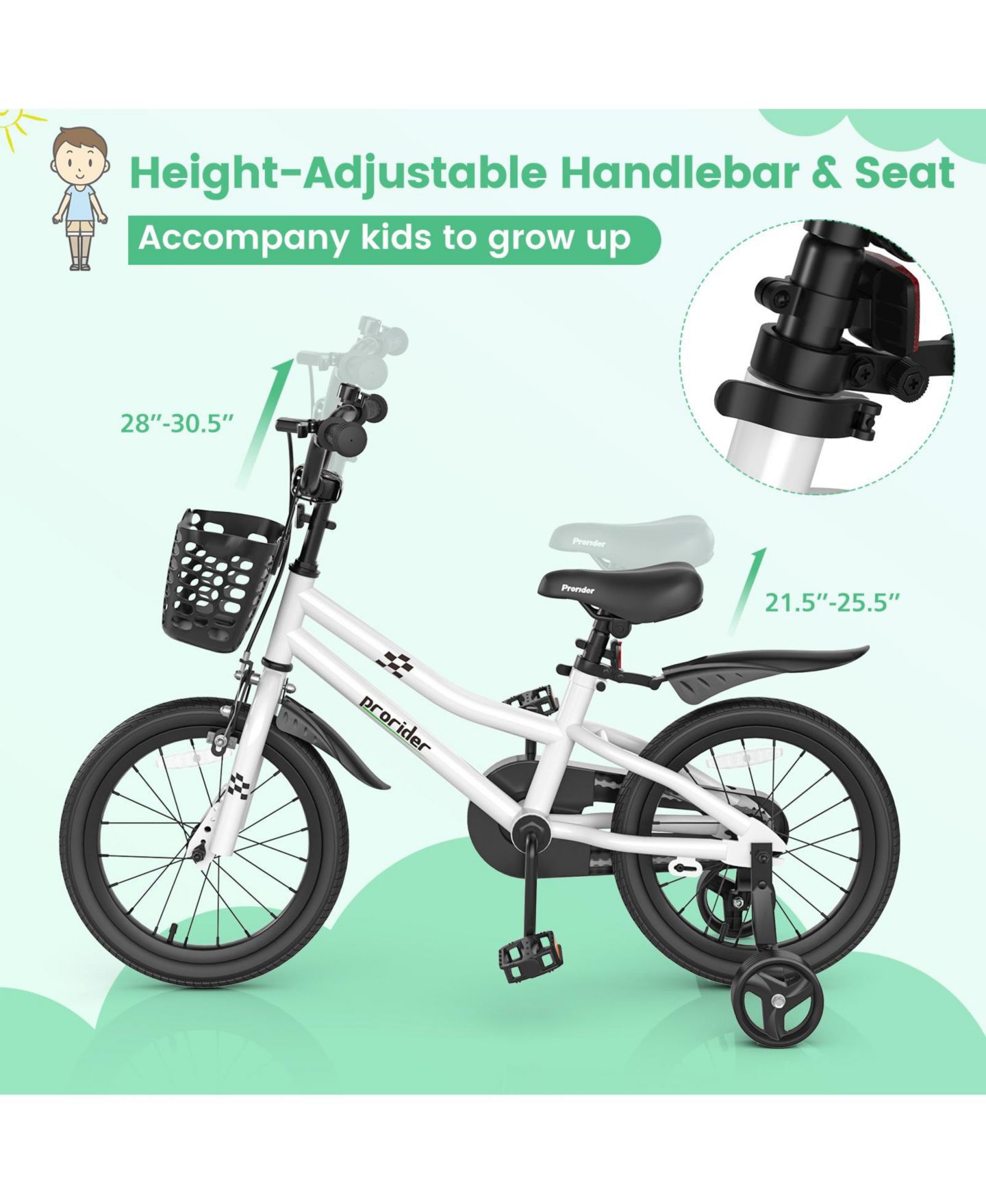 Детская игрушка Mecale 14 Inch Adjustable Kids Bike with Training Wheels and Anti-Slip Tires, Ages 3-7, цвет: Чёрный — фото 4