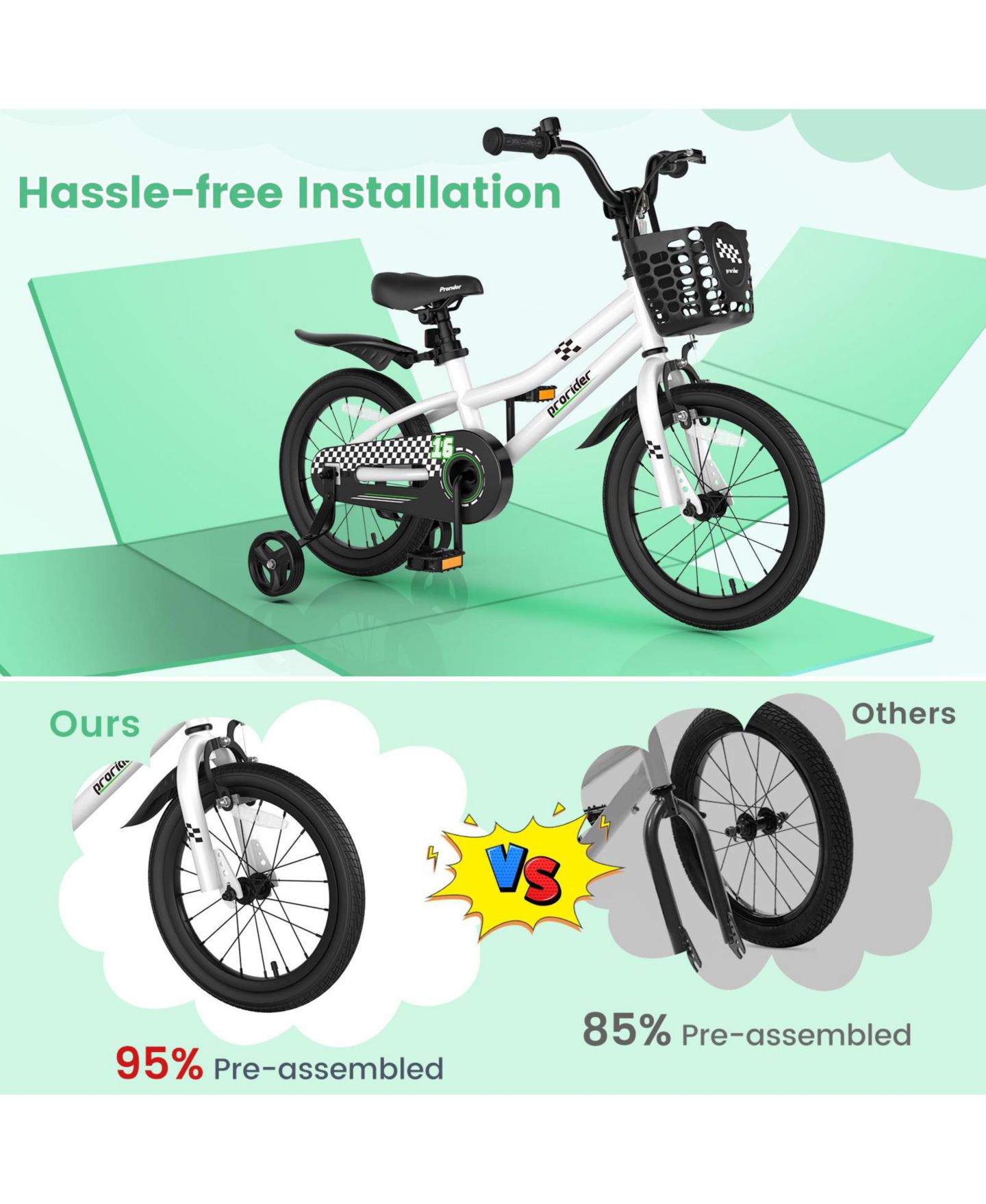 Детская игрушка Mecale 14 Inch Adjustable Kids Bike with Training Wheels and Anti-Slip Tires, Ages 3-7, цвет: Чёрный — фото 9
