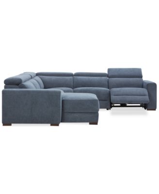 Nevio 5-Pc. Fabric Power Headrest Sectional with 1 Power Motion Chair