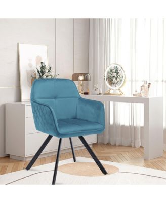 Velvet Arm Chair with Sturdy Metal Base for Dining Table or Accent Seating