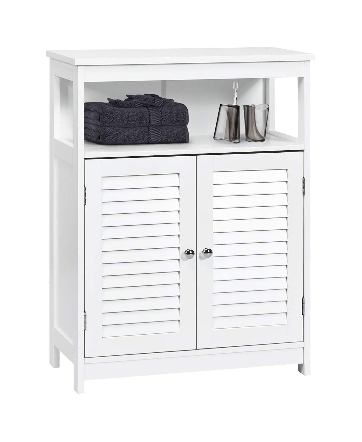 Wood Freestanding Bathroom Storage Cabinet with Double Shutter Door - White