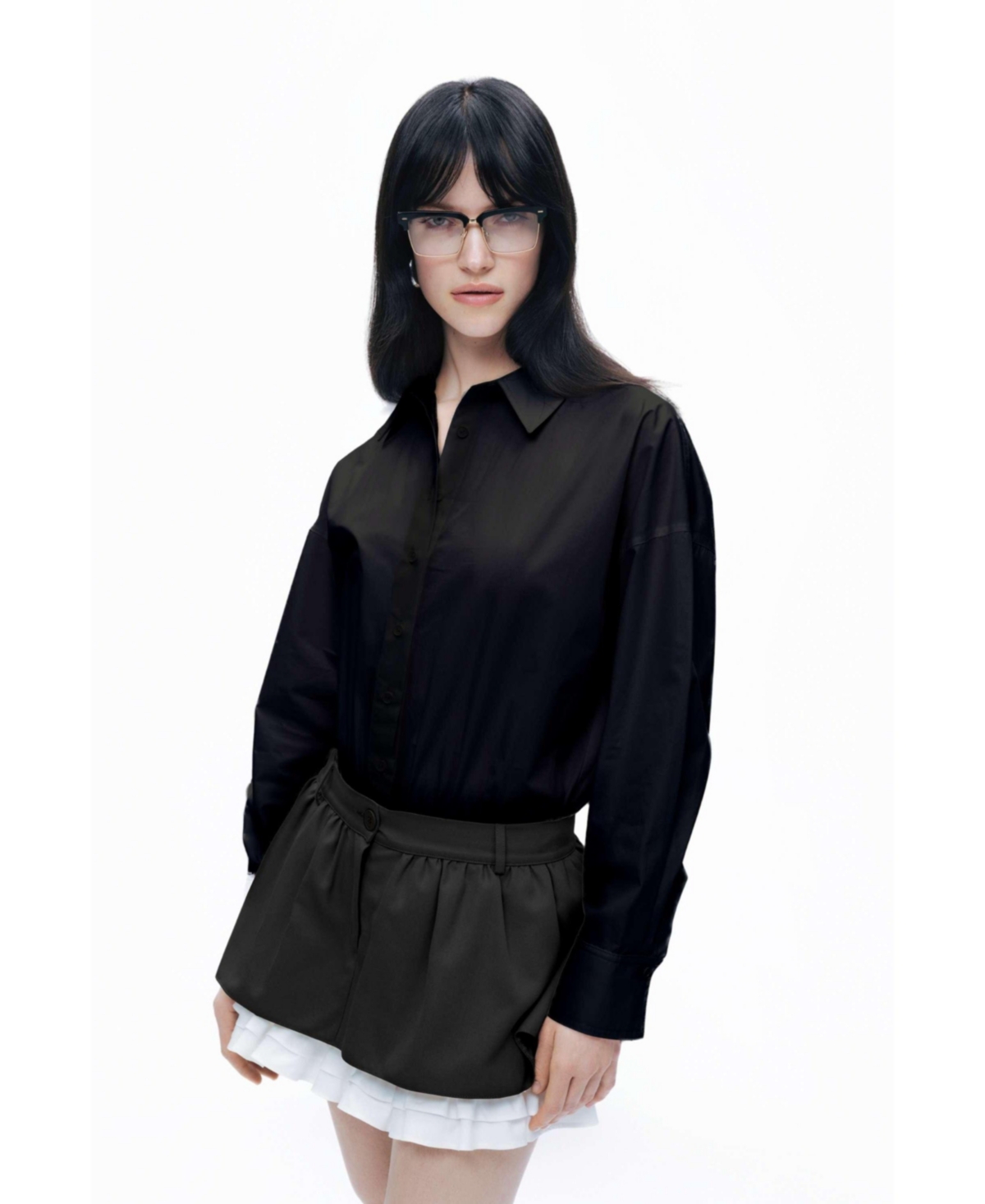 Women's Shirt Collar Bodysuit - Black