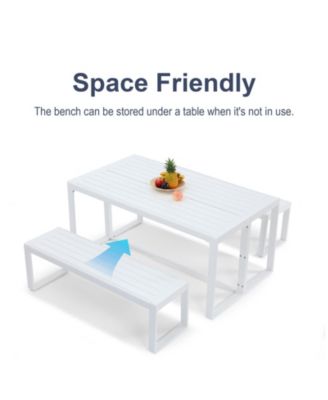 3-Piece Outdoor Patio Dining Set, Aluminum Furniture Set with 1 Rectangular Picnic Table and 2 Benches for Garden, Lawn, Yard
