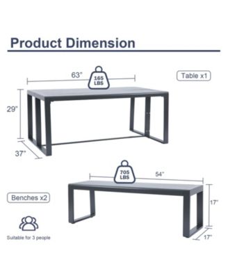 3-Piece Outdoor Patio Dining Set, Aluminum Furniture Set with 1 Rectangular Picnic Table and 2 Benches for Garden, Lawn, Yard