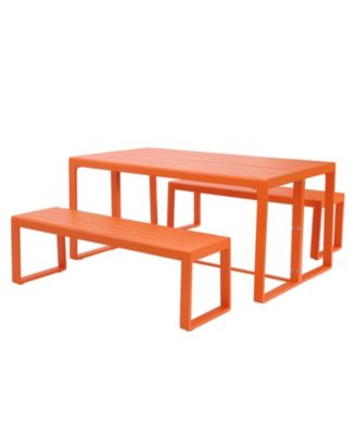 3-Piece Outdoor Patio Dining Set, Aluminum Furniture Set with 1 Rectangular Picnic Table and 2 Benches for Garden, Lawn, Yard