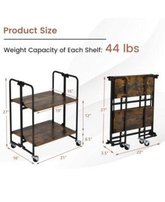Folding Kitchen Utility Serving Island Cart with Storage Shelves