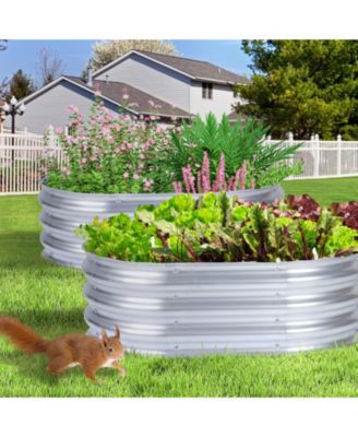 2Pcs Galvanized Raised Garden Bed Kit,35.34''(L) x 23.62''(W) x11.81''(H) Outdoor Garden Planter Oval Large Boxes for Vegetables, Flowers, Herbs - Silver