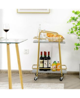 2-tier Kitchen Rolling Cart with Steel Frame and Lockable Casters