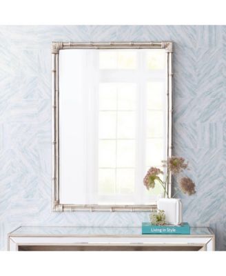 Takeo Rectangular Vanity Decorative Wall Mirror Modern Rustic Style Distressed Silver Faux Bamboo Frame Beveled 31" Wide for Bathroom Bedroom Living Room Home Office Entryway - Noble Park