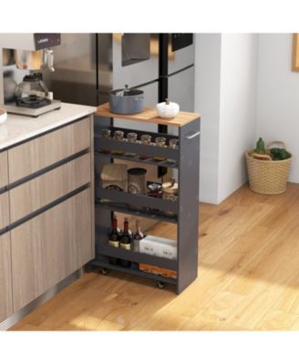 4-Tier Rolling Storage Cart Slim Kitchen Cart on Wheels with Open Shelves and Handle