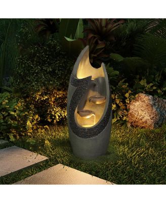 Resin Modern Tiered Patio Fountain with LED Lights