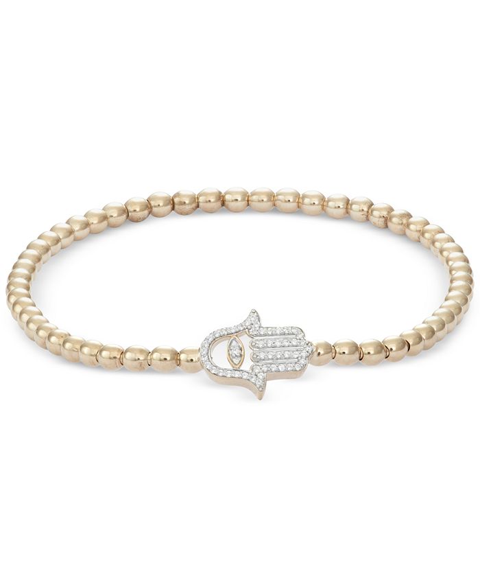 Macy's wrapped™ Diamond Hamsa Stretch Bead Bracelet (1/6 ct. t.w.) in 14k Gold over Sterling
