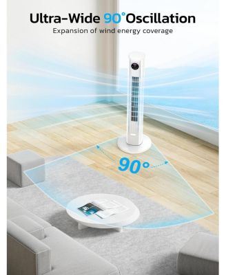 Tower Fan for Bedroom, 90° Oscillating Fan with 12H Timer, 37”Standing Fans with Remote, Bladeless Fan with 4 Modes & 3 Speeds