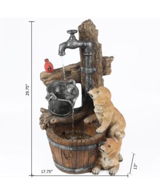 Resin Puppies and Water Pump Outdoor Patio Fountain with LED Light