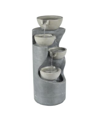 Modern Gray Resin Tiered Bowls Outdoor Fountain with Lights