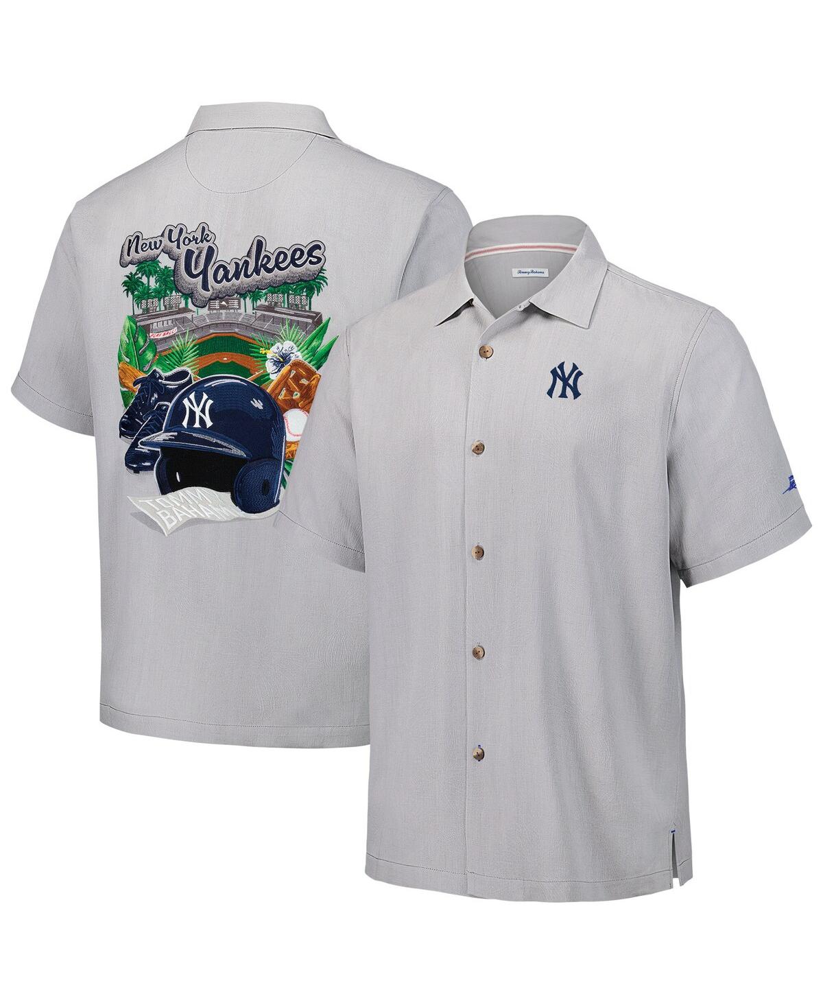 Tommy Bahama Men's Gray New York Yankees Hit And Run Silk Camp Button-up Shirt