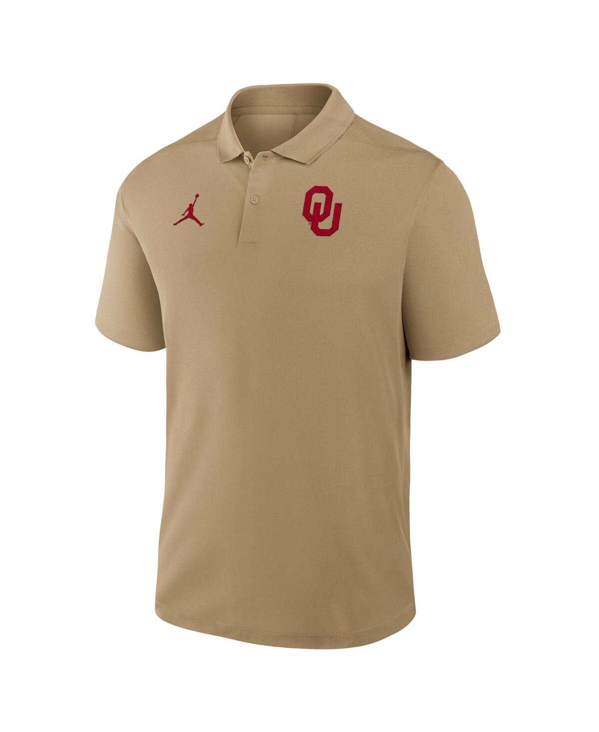 JORDAN MEN'S TAN OKLAHOMA SOONERS PRIMETIME VICTORY PRIMARY LOGO PERFORMANCE POLO SHIRT 