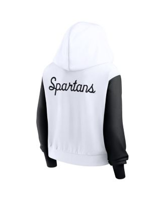 Women's White Michigan State Spartans Cropped Beyond Capability Color-Block Script Full-Zip Hoodie