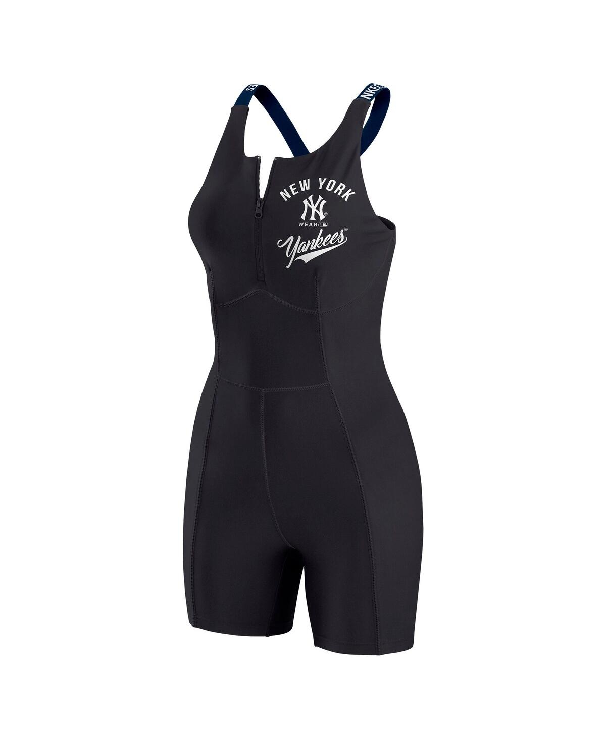 Wear By Erin Andrews Women's Black New York Yankees Bodycon Quarter-zip Romper