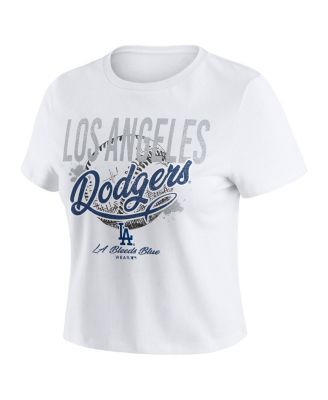 Women's White Los Angeles Dodgers Distressed Cropped Baby T-Shirt