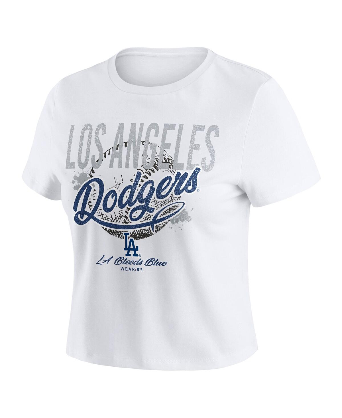 Wear By Erin Andrews Women's White Los Angeles Dodgers Distressed Cropped Baby T-shirt