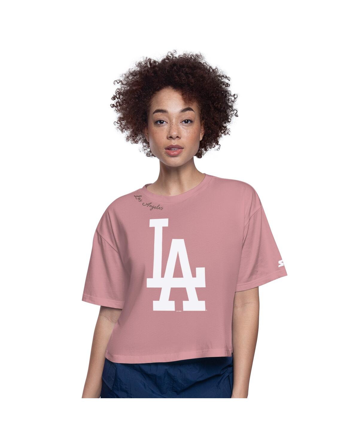 Shop Starter Women's Pink Los Angeles Dodgers Play The Ball Boxy Cropped T-shirt