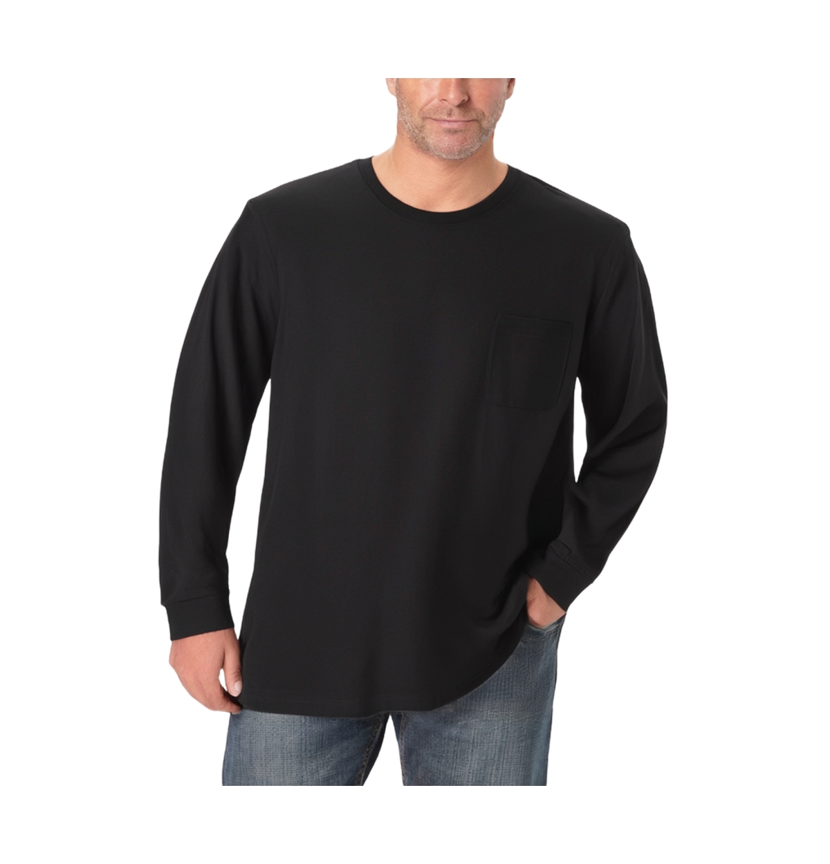 Big & Tall Shrink-Less Lightweight Longer-Length Long-Sleeve Crewneck Pocket Tee - Steel marble