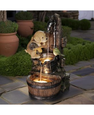 Puppy at the Farmhouse Faucet Resin Outdoor Fountain with Lights