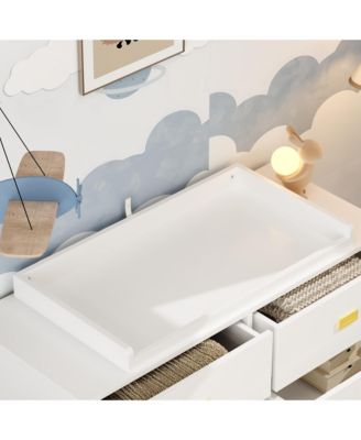 Changing table with six drawers, baby changing station with changing table top and drawers, white wood