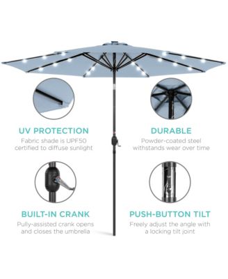 10ft Solar LED Lighted Patio Umbrella w/ Tilt Adjustment, UV-Resistant Fabric