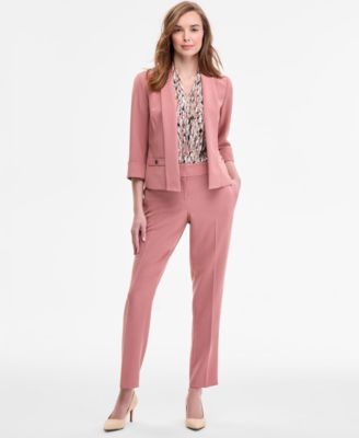 Womens Pleat Front Pants Printed V Neck Blouse 3 4 Sleeve Blazer