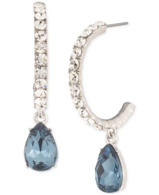 Givenchy - Silver-Tone Color Pear-Shape Crystal Charm Pav&eacute; C-Hoop Earrings