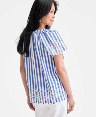 Women's Cotton Eyelet Flutter-Sleeve Top, Exclusively at Macy's