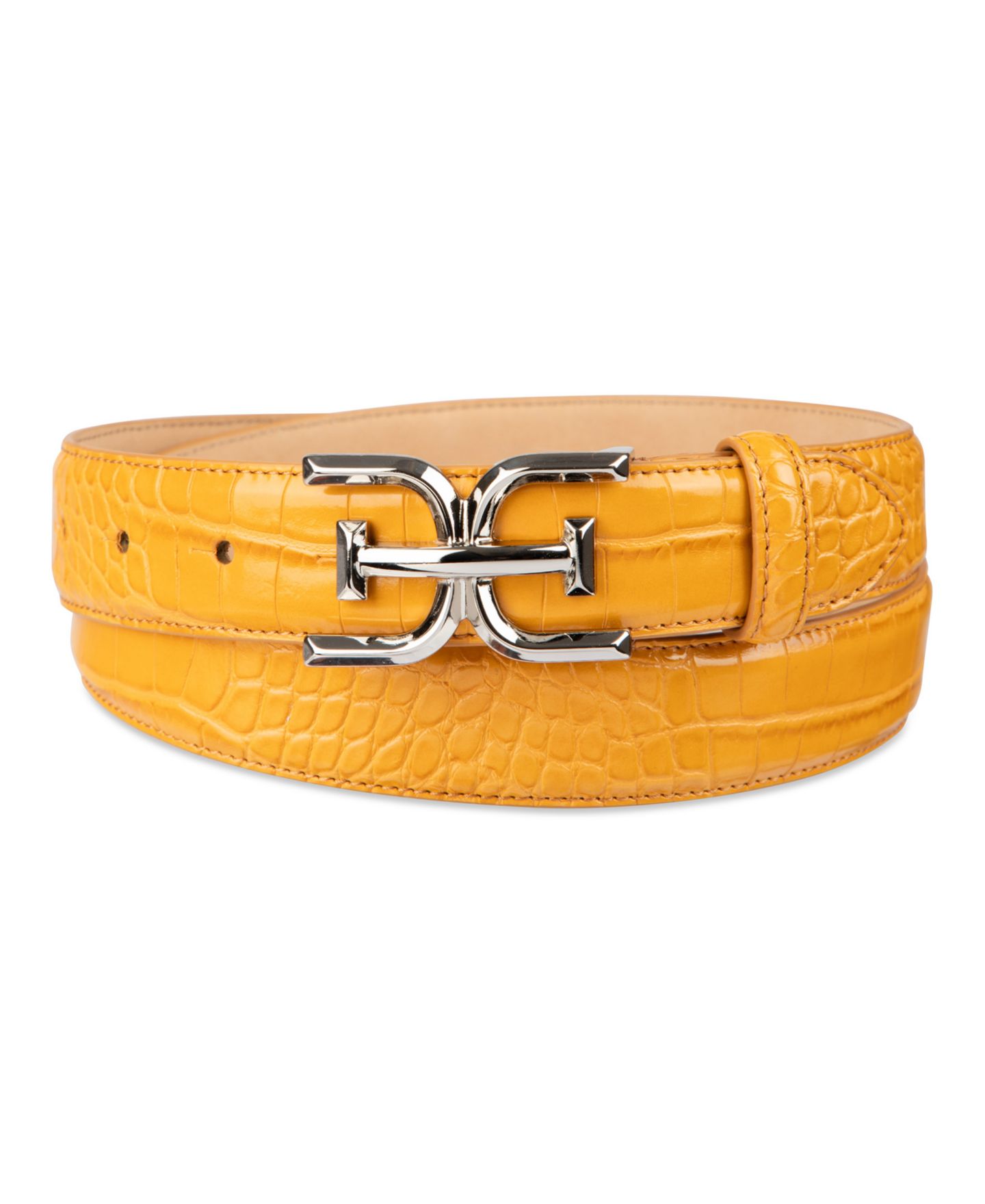 Женский ремень Sam Edelman Double-E Plaque Buckle Exotic Print, цвет: Горчичный — фото 1