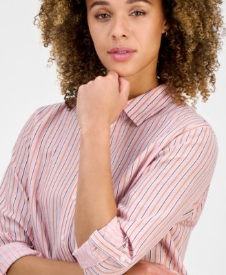 Women's Striped Cotton Button-Front Shirt