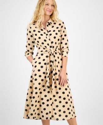 Women's Dot-Print Tie-Waist Shirtdress