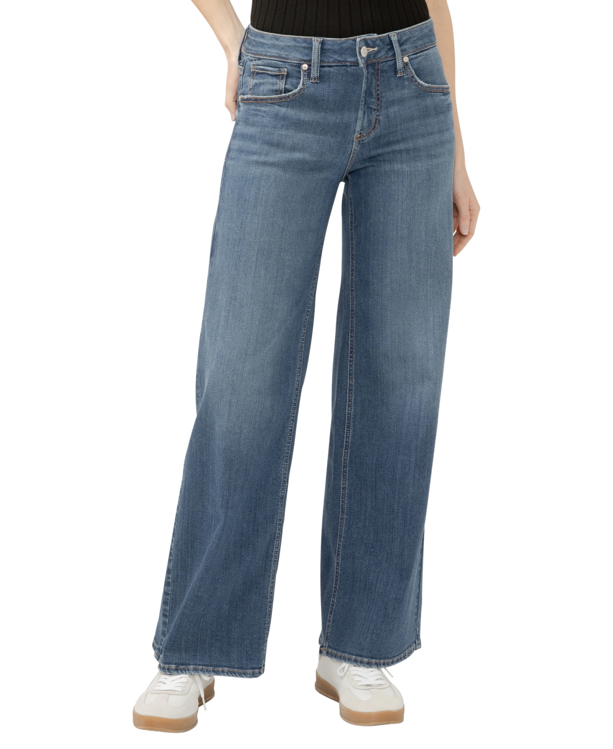 Silver Jeans Co. Women's Suki Mid Rise Curvy Fit Wide Leg Jeans