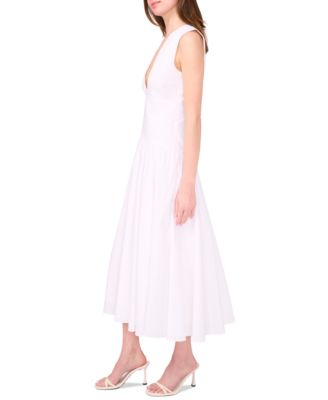 The Abria Cotton Plunging-Neck Drop-Waist Midi Dress