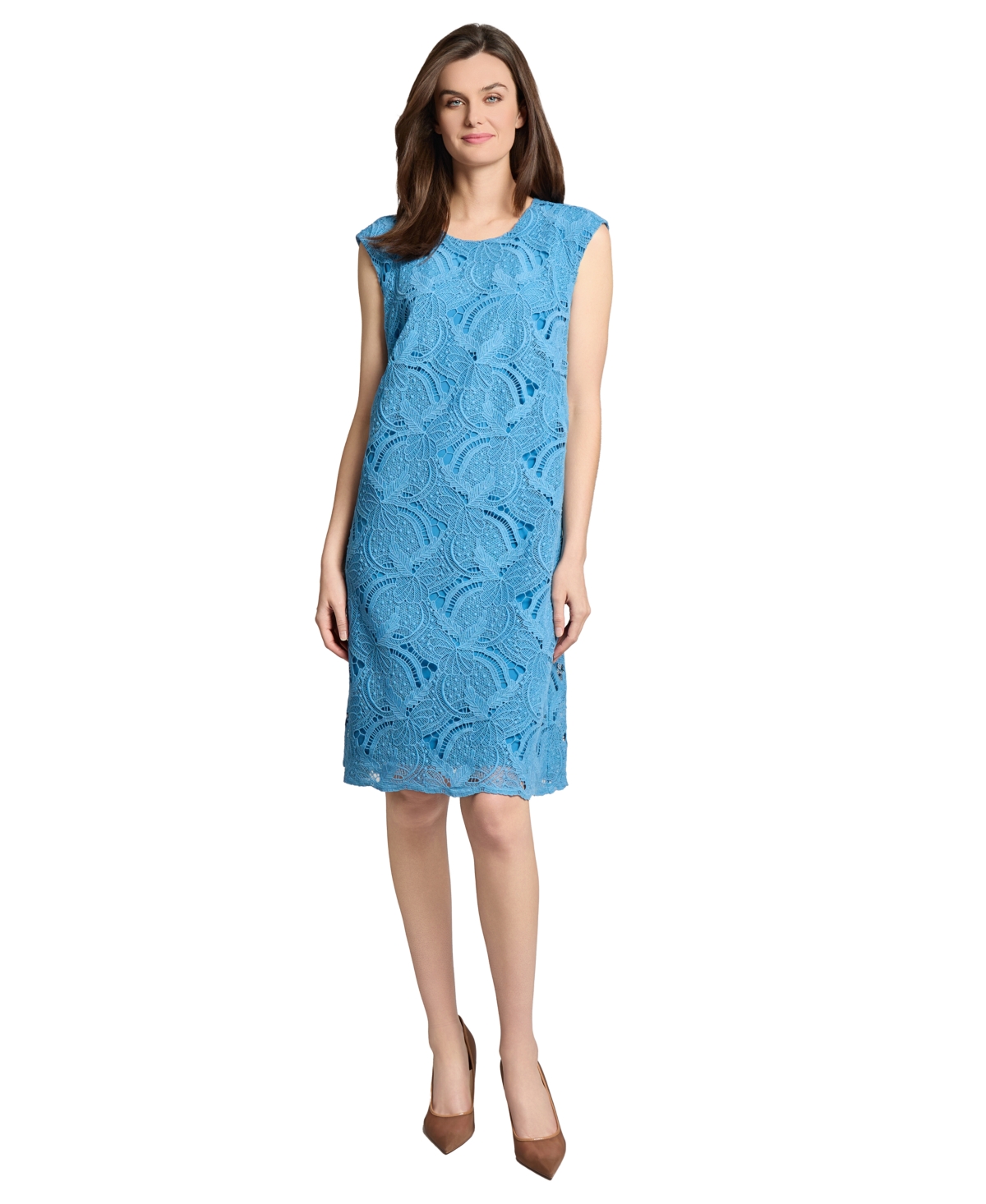 Women's Cap-Sleeve Lace Swing Dress - Blue Lagoon