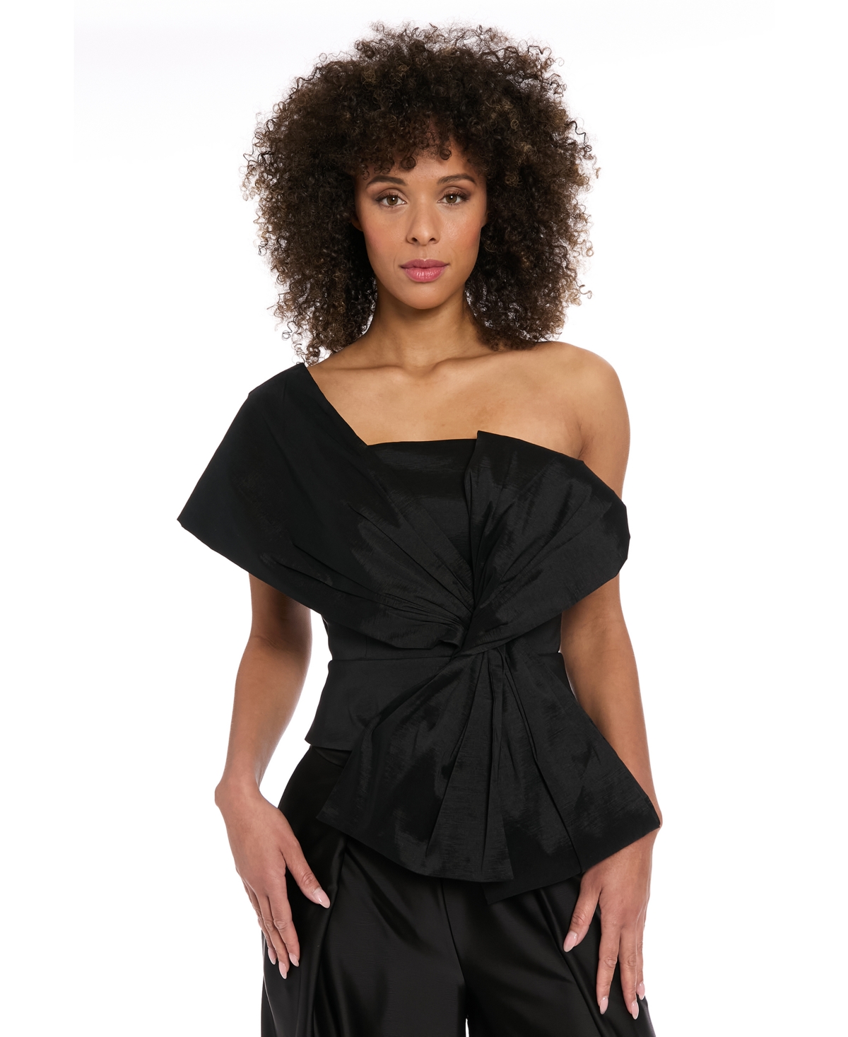 Women's One-Shoulder Asymmetric-Bow Top - Black
