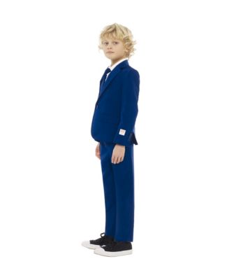 Boys Navy Royale Solid Slim Fit Suit Including Blazer, Pants and Clip-On-Tie