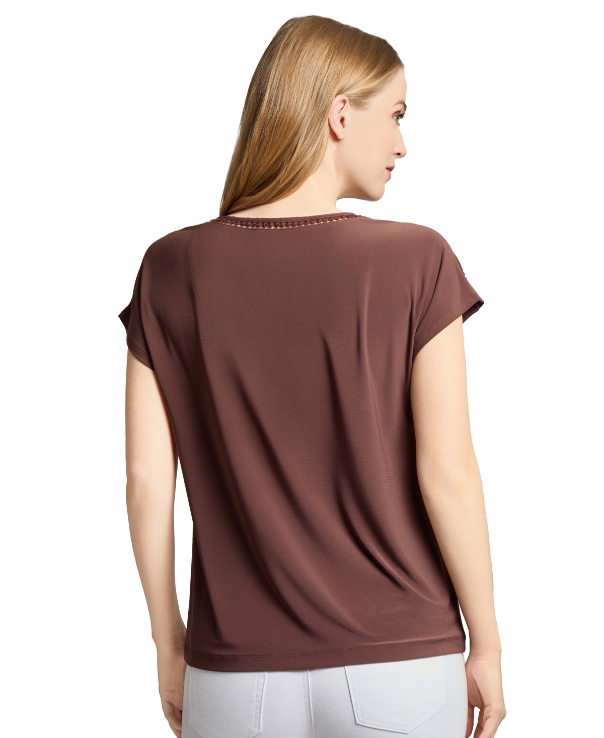 Jones New York Trim Detail Stretch Top In Brown