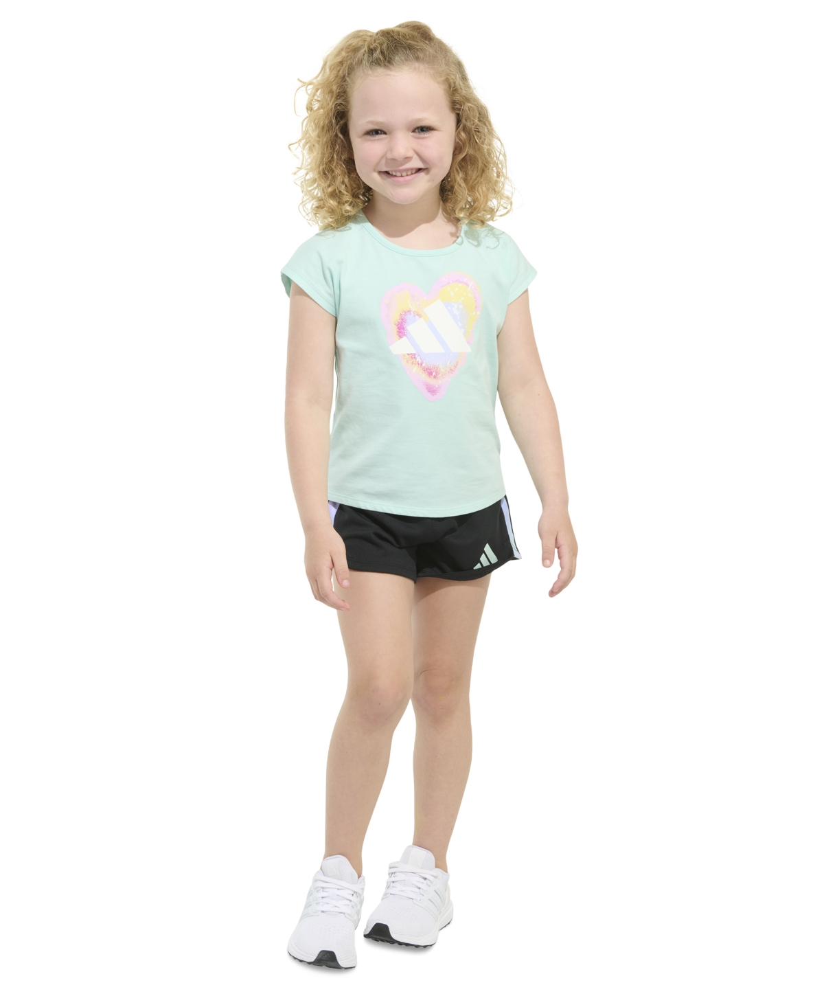 Adidas Originals Toddler And Little Girls 2-piece Short Sleeve Graphic T-shirt And Mesh Short Set In Green
