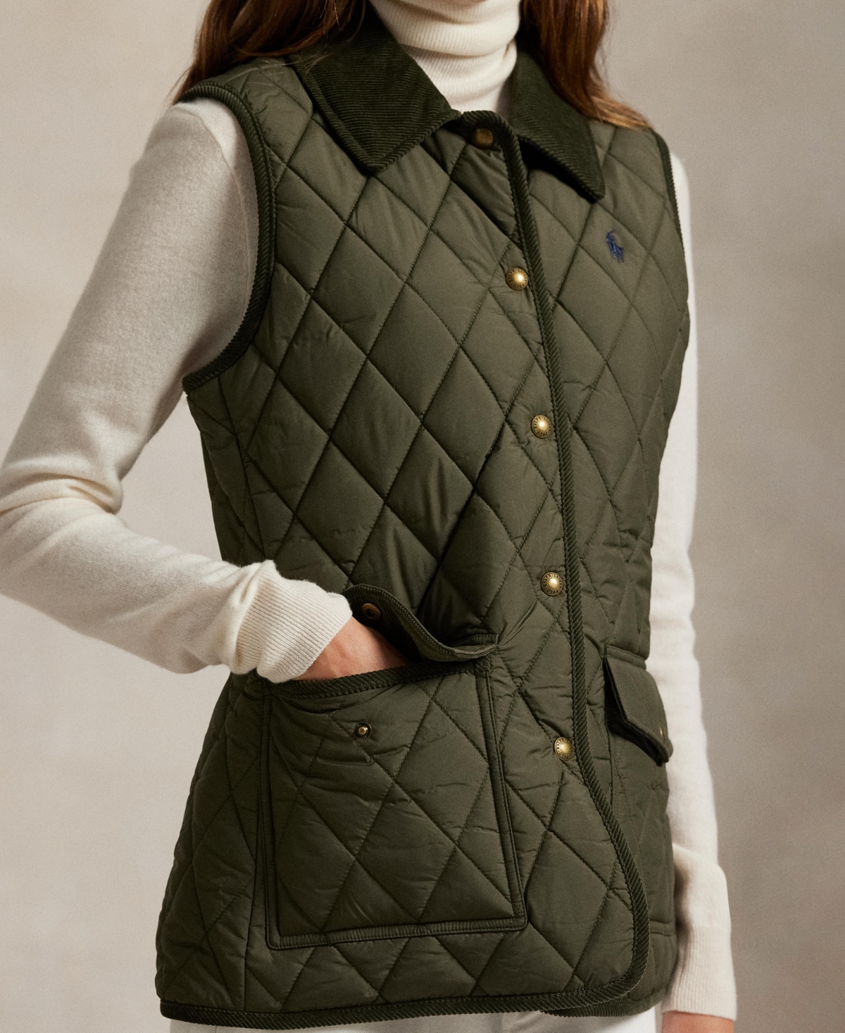 Polo Ralph Lauren Women's Corduroy-trim Quilted Vest In Green