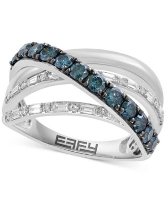 EFFY Collection - Blue & White Diamond Multi-Row Ring (1-1/20 ct.t.w.) in 14k White Gold