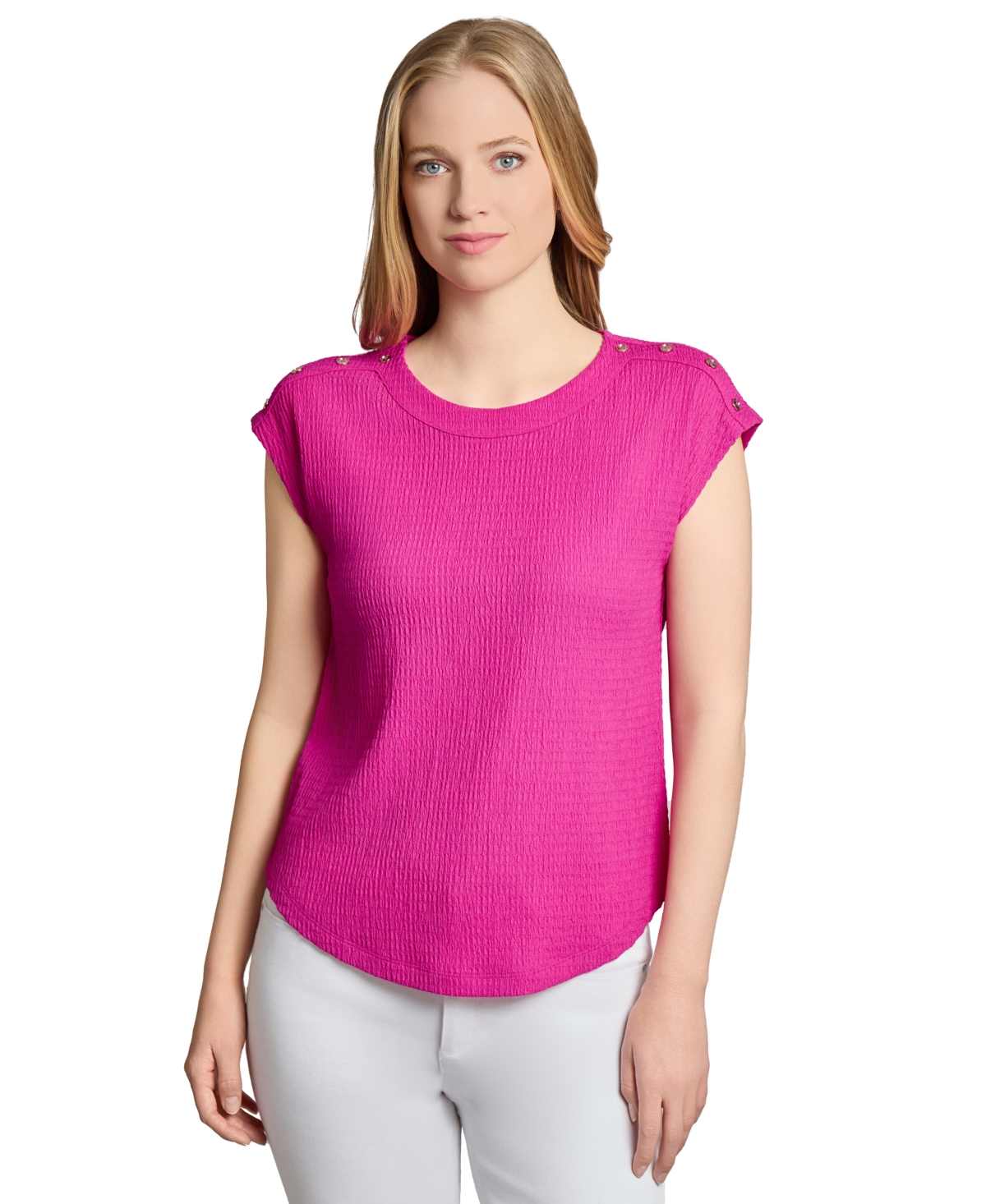Jones New York Button Accent Cap Sleeve Top In Pink